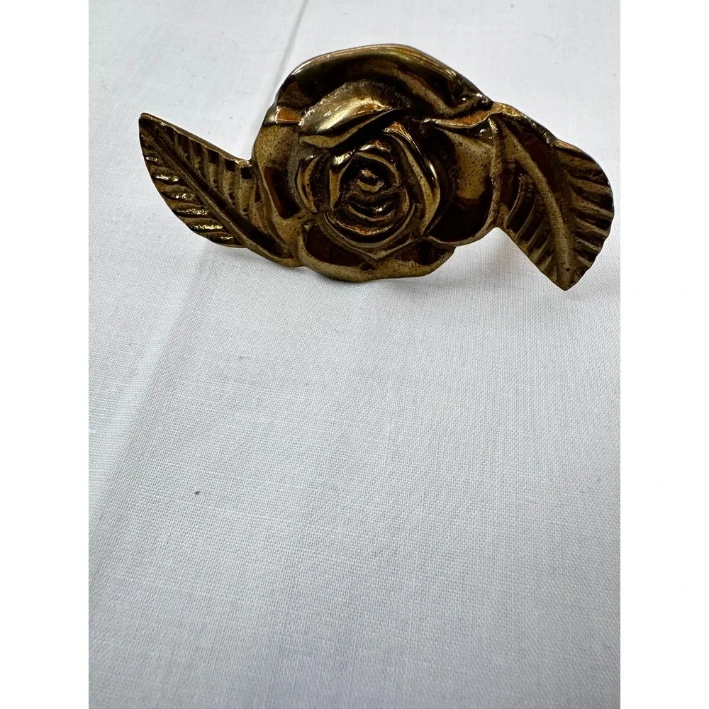 Vintage Brass Rose Napkin Rings Set of 4 Floral Leaf Gold Tone Table‎ Decor